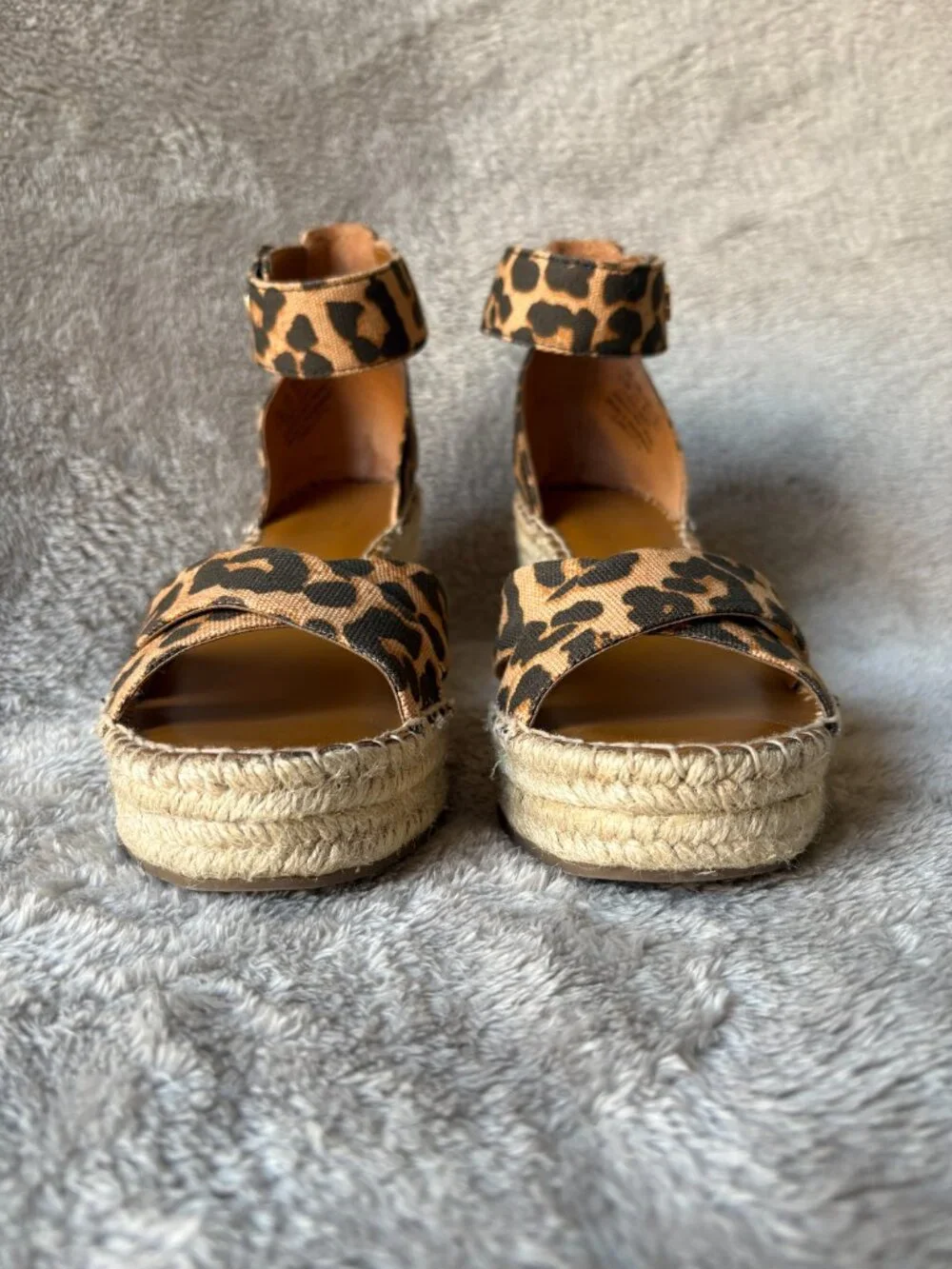 Franco Sarto Carlotta Leopard Animal Print Wedge Espadrilles Womens Size 8.5